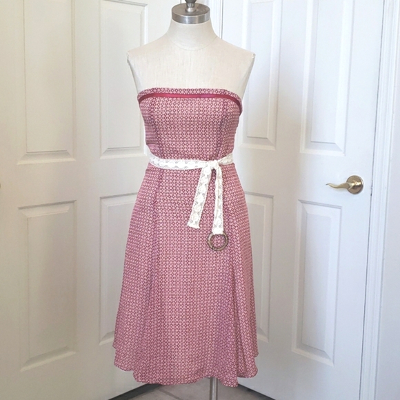 Vintage Dresses & Skirts - VICTORIAS SECRET MODA INTERNATIONAL Strapless Dress Burgundy Ivory SIZE 4